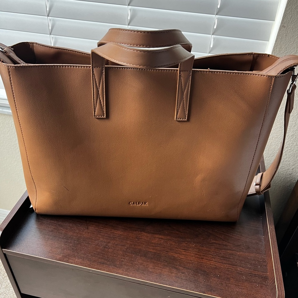Calpak Cognac Leather-Look Tote Bag
